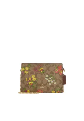 ( AS IS ) Coach Slim Signature Canvas Crossbody Bag With Floral Print In Khaki Multi CR240