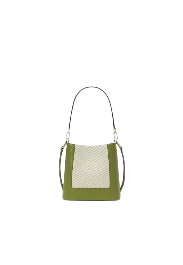 ( PREORDER ) Kate Spade Lena Bucket Bag Canvas Colorblock In Kelp Forest Multi KH447