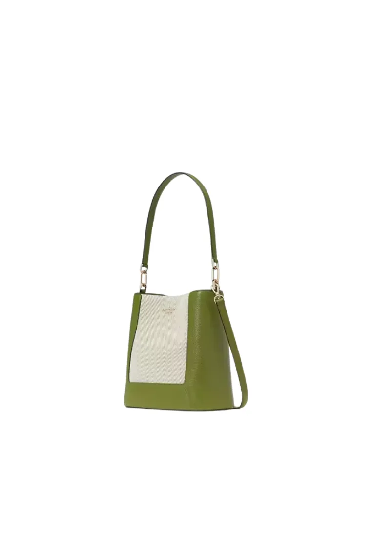 ( PREORDER ) Kate Spade Lena Bucket Bag Canvas Colorblock In Kelp Forest Multi KH447