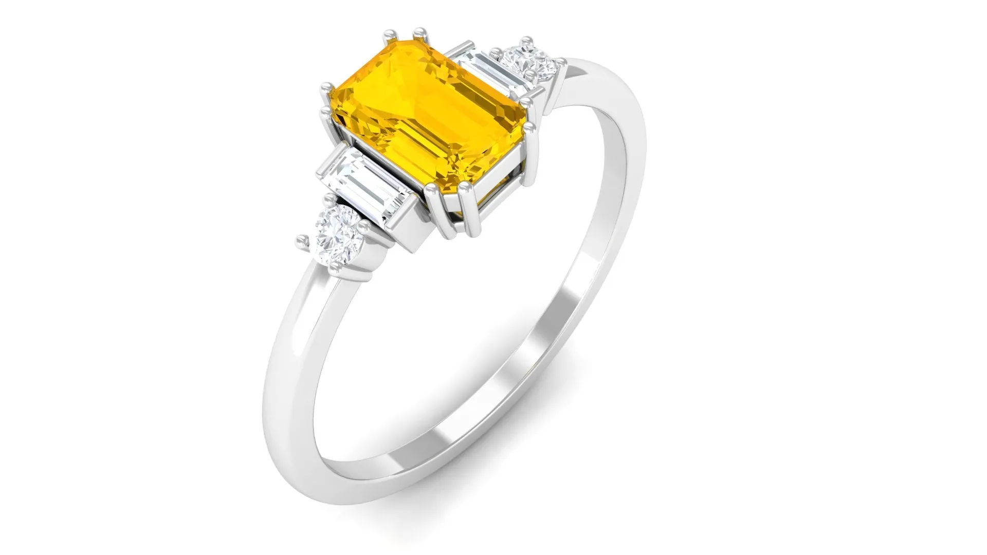 1 CT Octagon Cut Yellow Sapphire Solitaire Engagement Ring with Moissanite