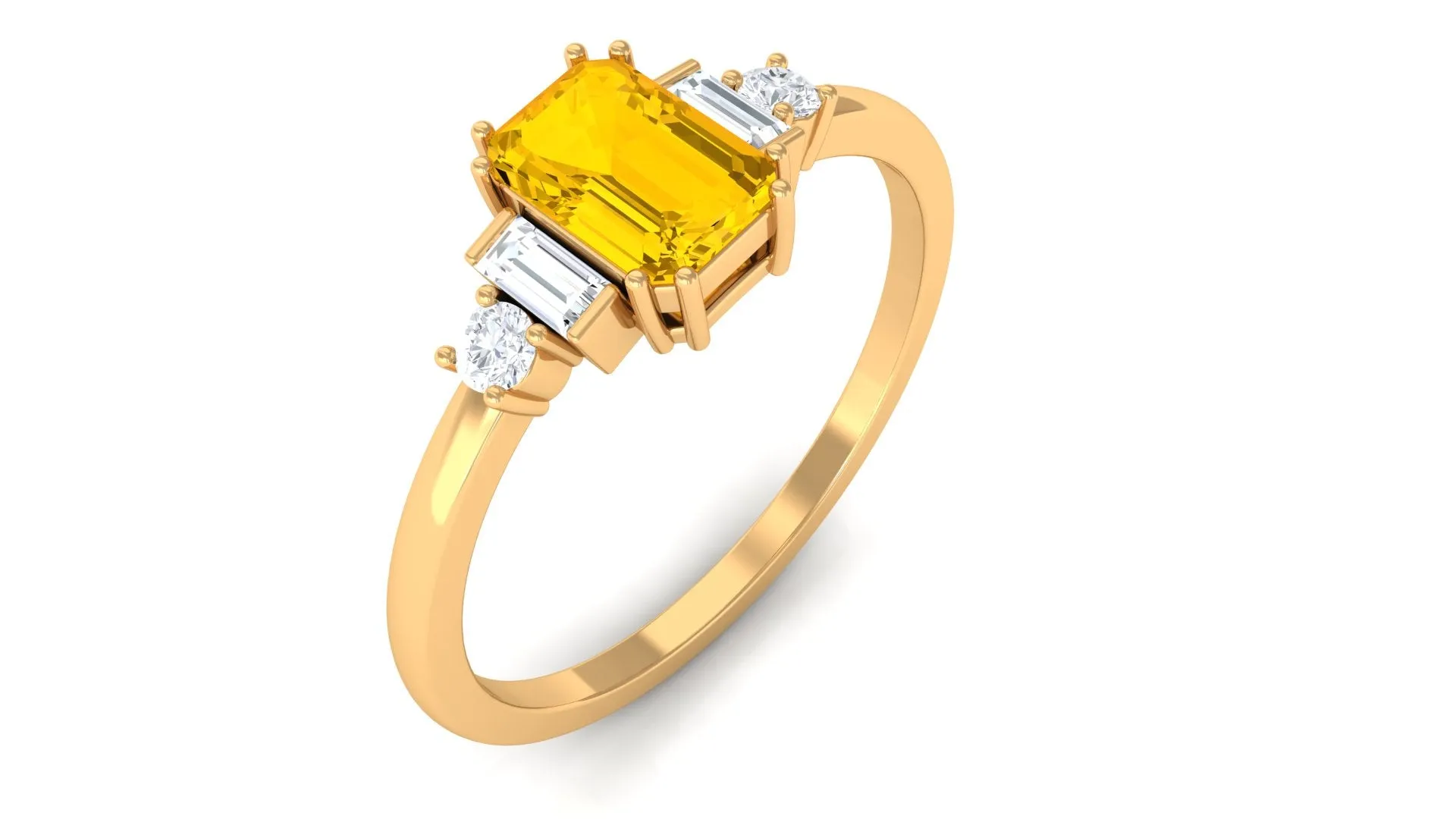 1 CT Octagon Cut Yellow Sapphire Solitaire Engagement Ring with Moissanite