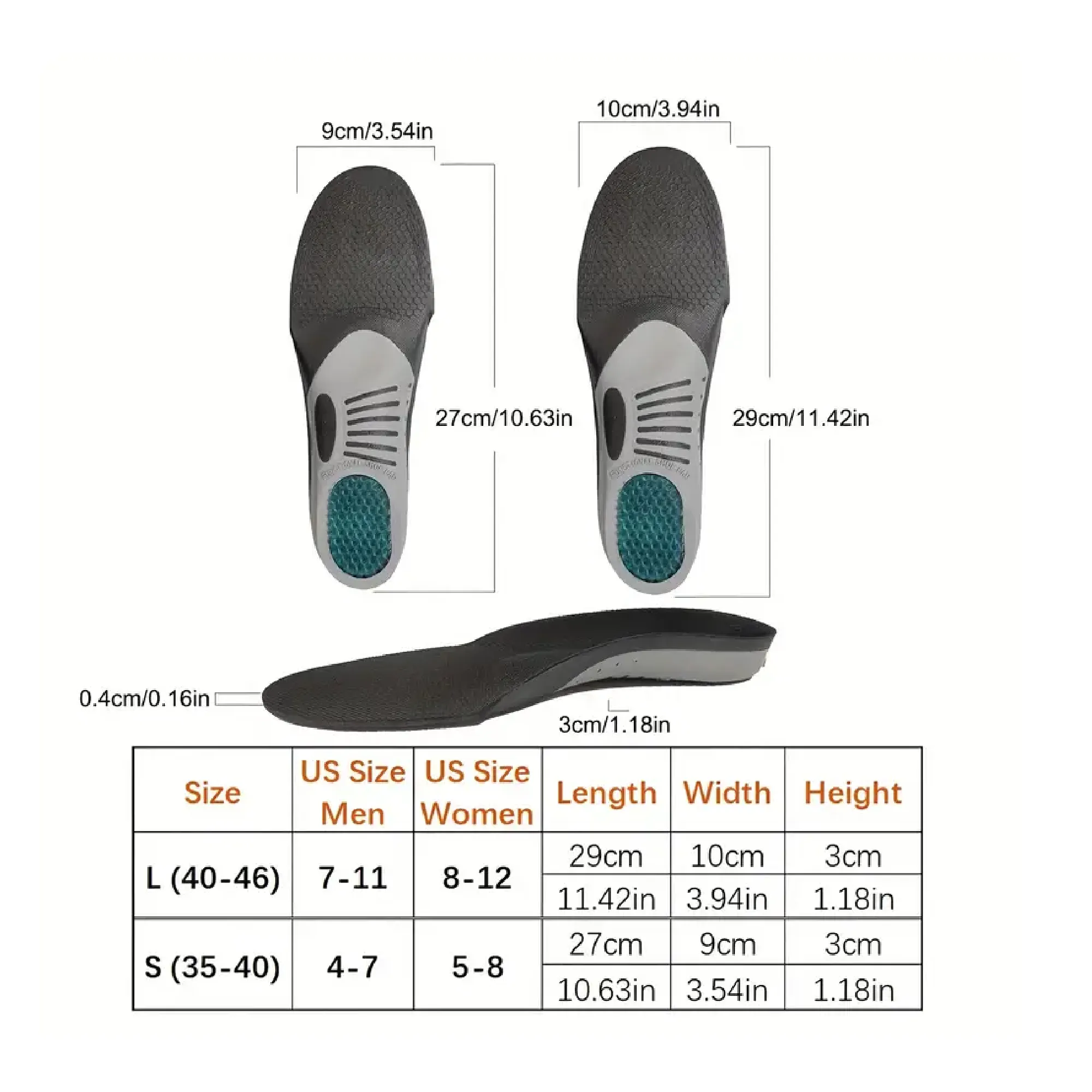 1 Pair 3D Arch Support Orthopedic Sports Insoles For Women / Men Flat Foot L Orthopedic Plantar Fasciitis Insole Pad Foot Pain Insoles(35-46)