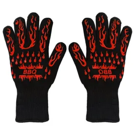 1 Pair High Temperature Resistant Silicone BBQ Gloves  Anti-Scalding Gloves(BBQ Flame Red)