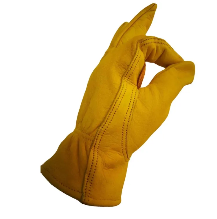 1 Pair JJ-1004 Outdoor Garden Welding Genuine Leather Labor Safety Gloves, Size: L(Yellow)