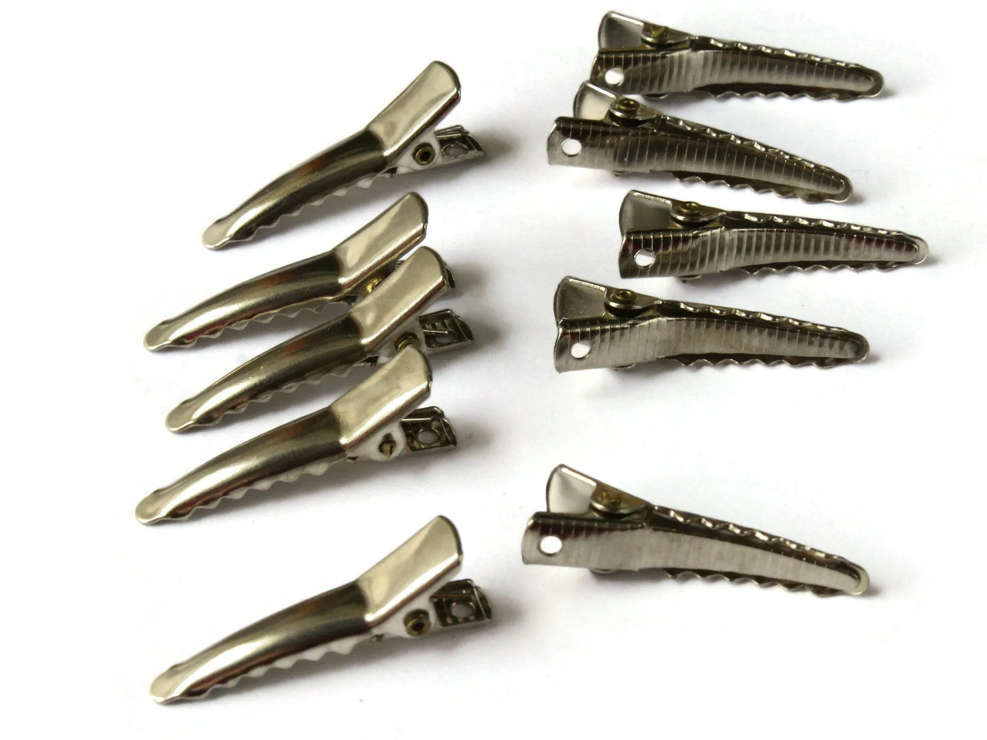 10 32mm Vintage Alligator Hair Clips Nickel Plated Steel Clips Small Silver Clips with Teeth