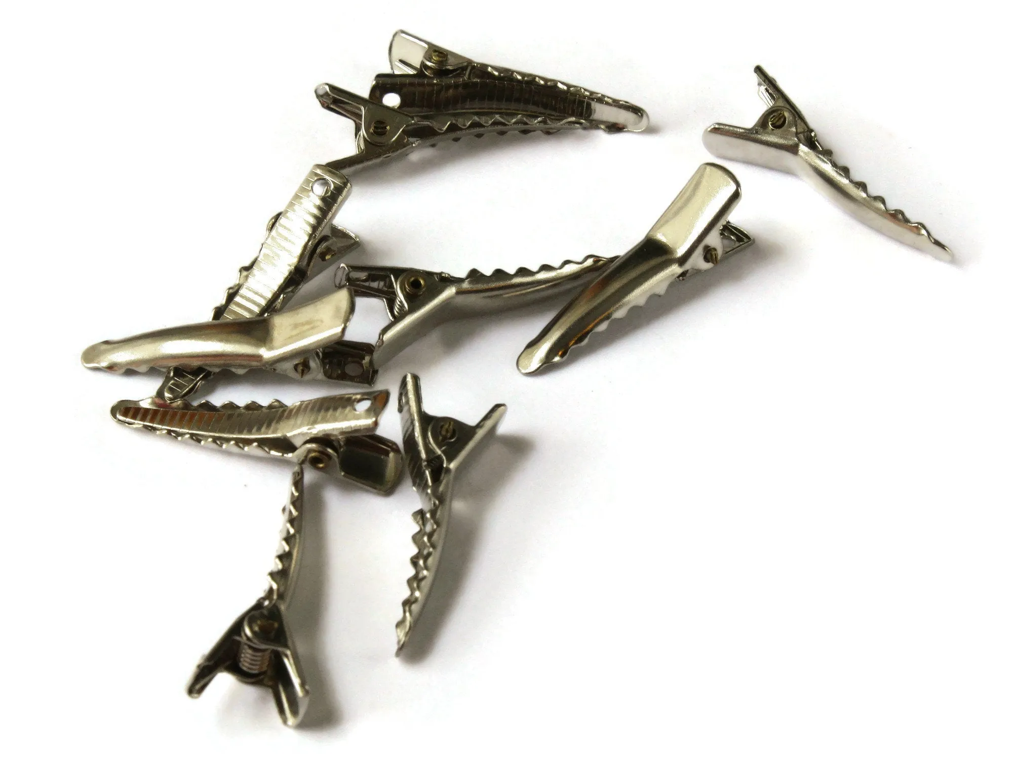 10 32mm Vintage Alligator Hair Clips Nickel Plated Steel Clips Small Silver Clips with Teeth