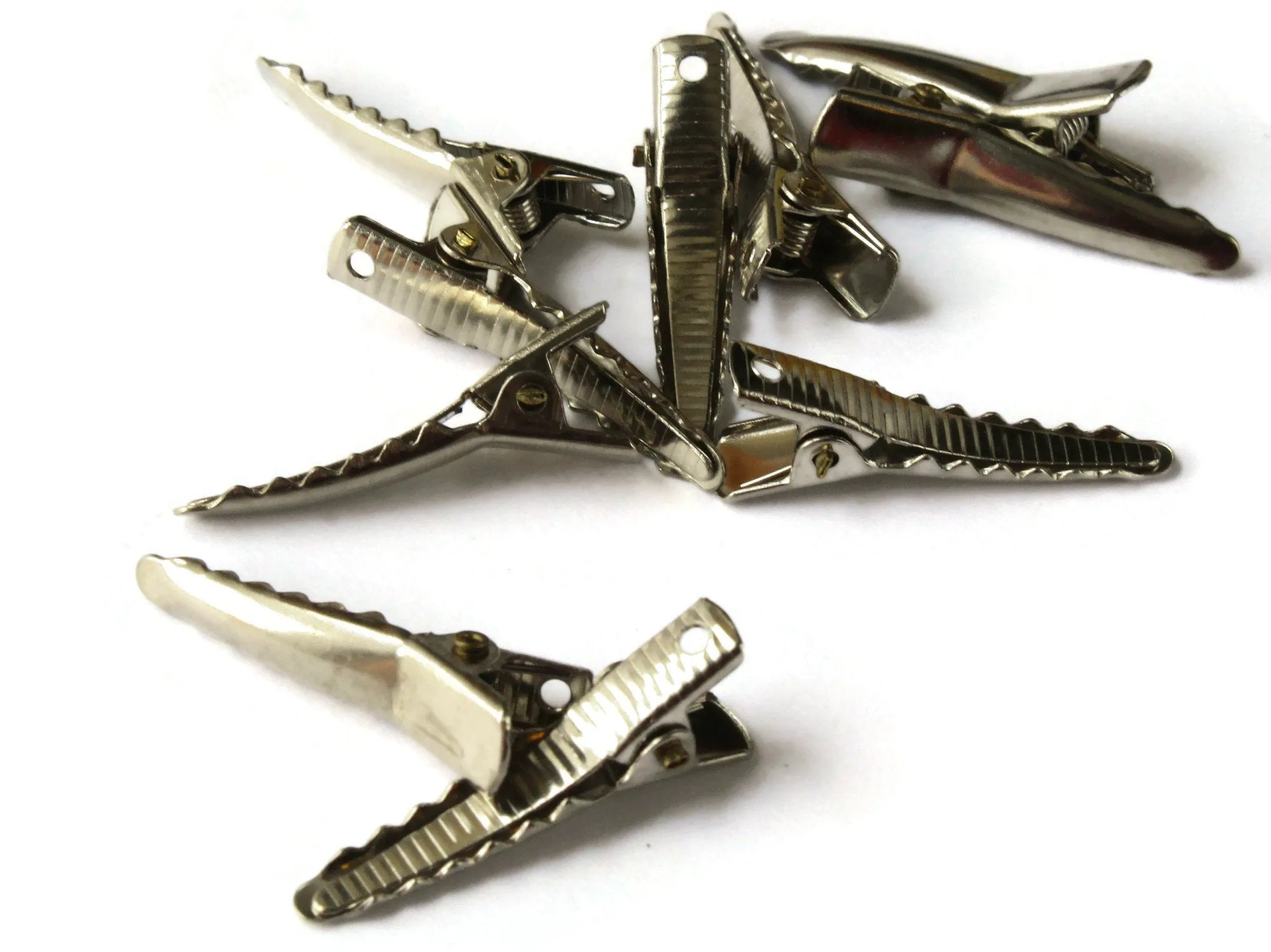 10 32mm Vintage Alligator Hair Clips Nickel Plated Steel Clips Small Silver Clips with Teeth