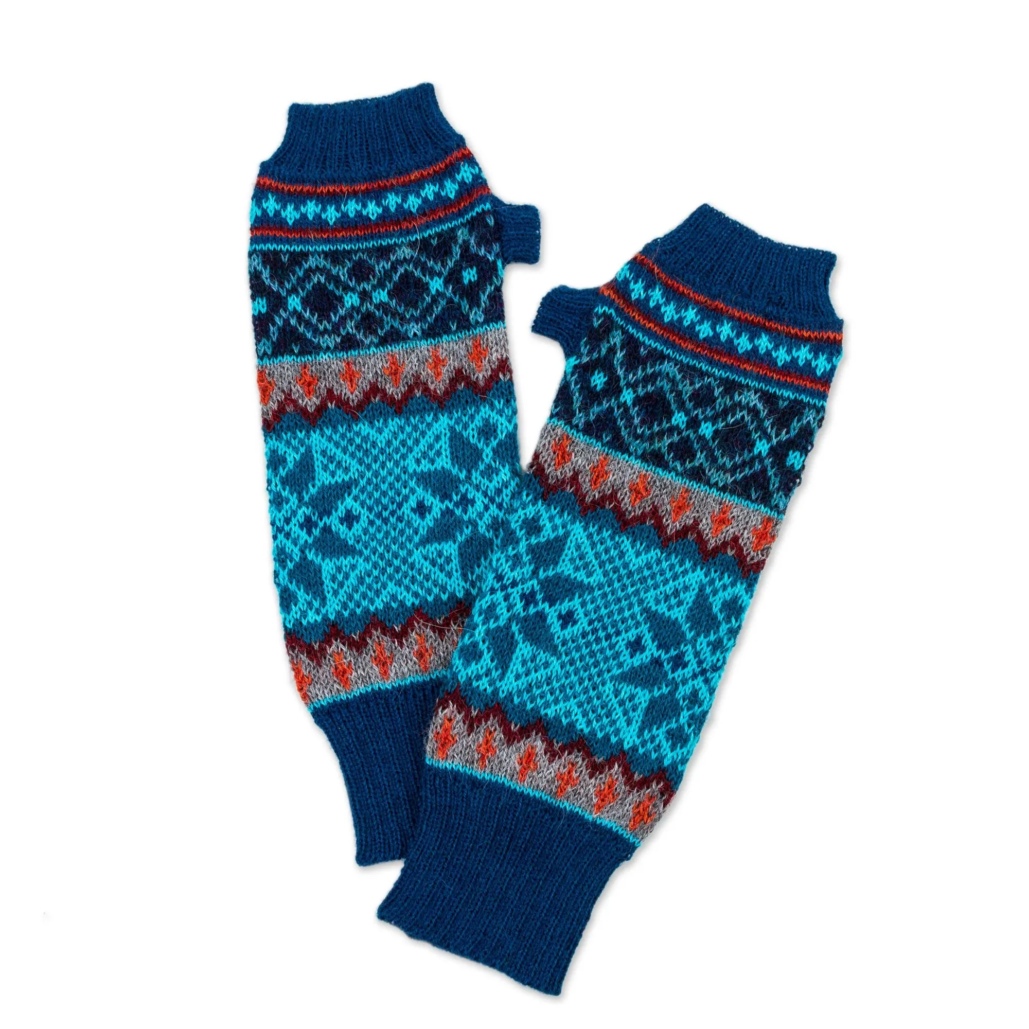 100% Alpaca Fingerless Gloves in Azure and Smoke from Peru - Andean Snowfall | NOVICA