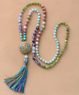 108 Beads Mala Natural Stone Nepal Charm Long Tassel Necklace For Women Meditation Necklace Bead Knotted Yoga Necklace