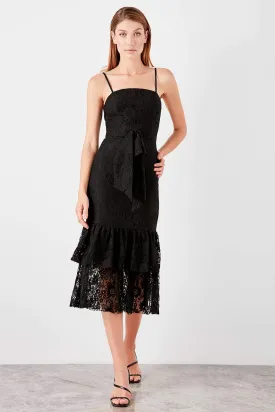 11604 Black Bow Detail Lace Dress