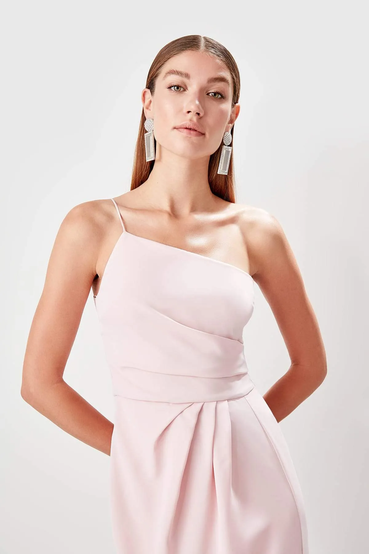 11614 Pink One Shoulder Slit Dress