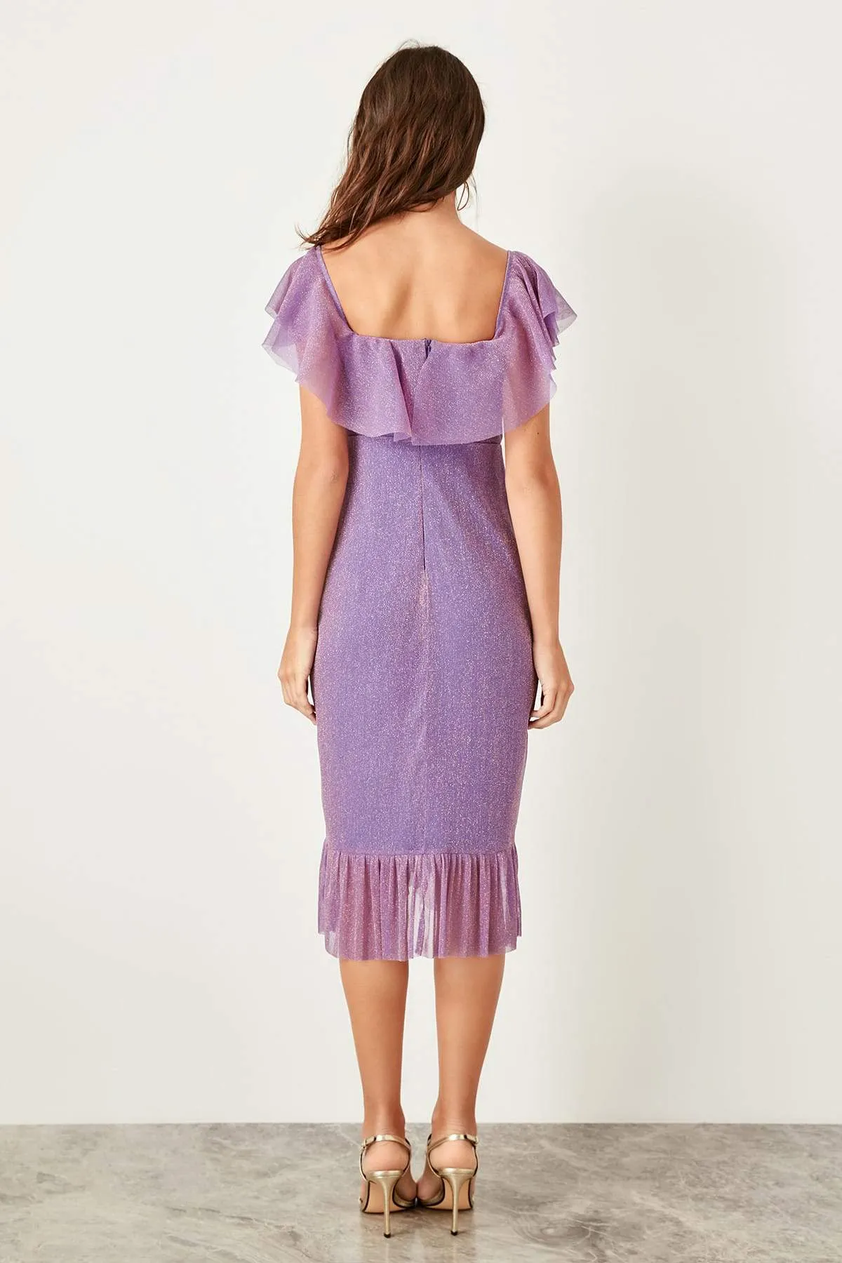 11656 Lilac Off-Shoulder Shimmer Dress