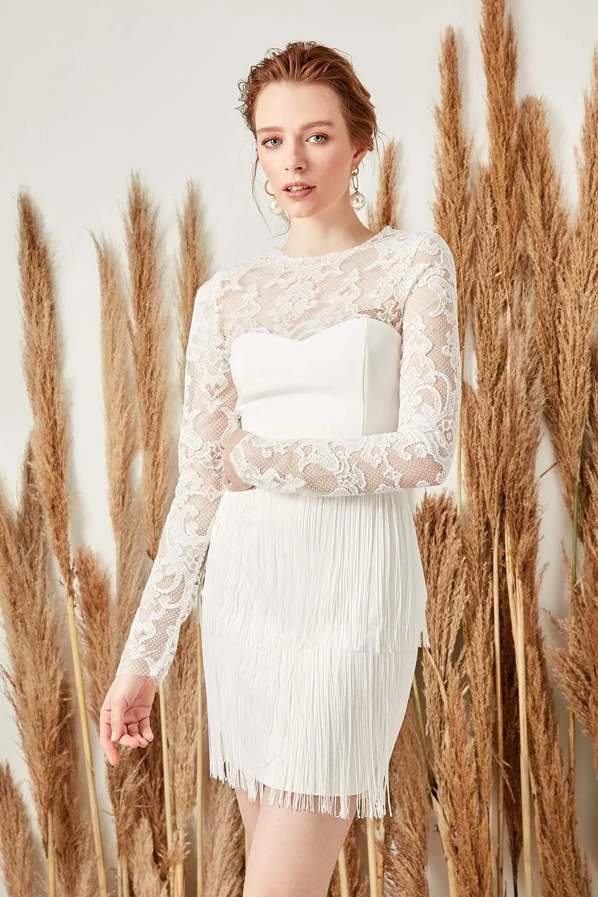 11671 Off-White Tassel Lace Dress