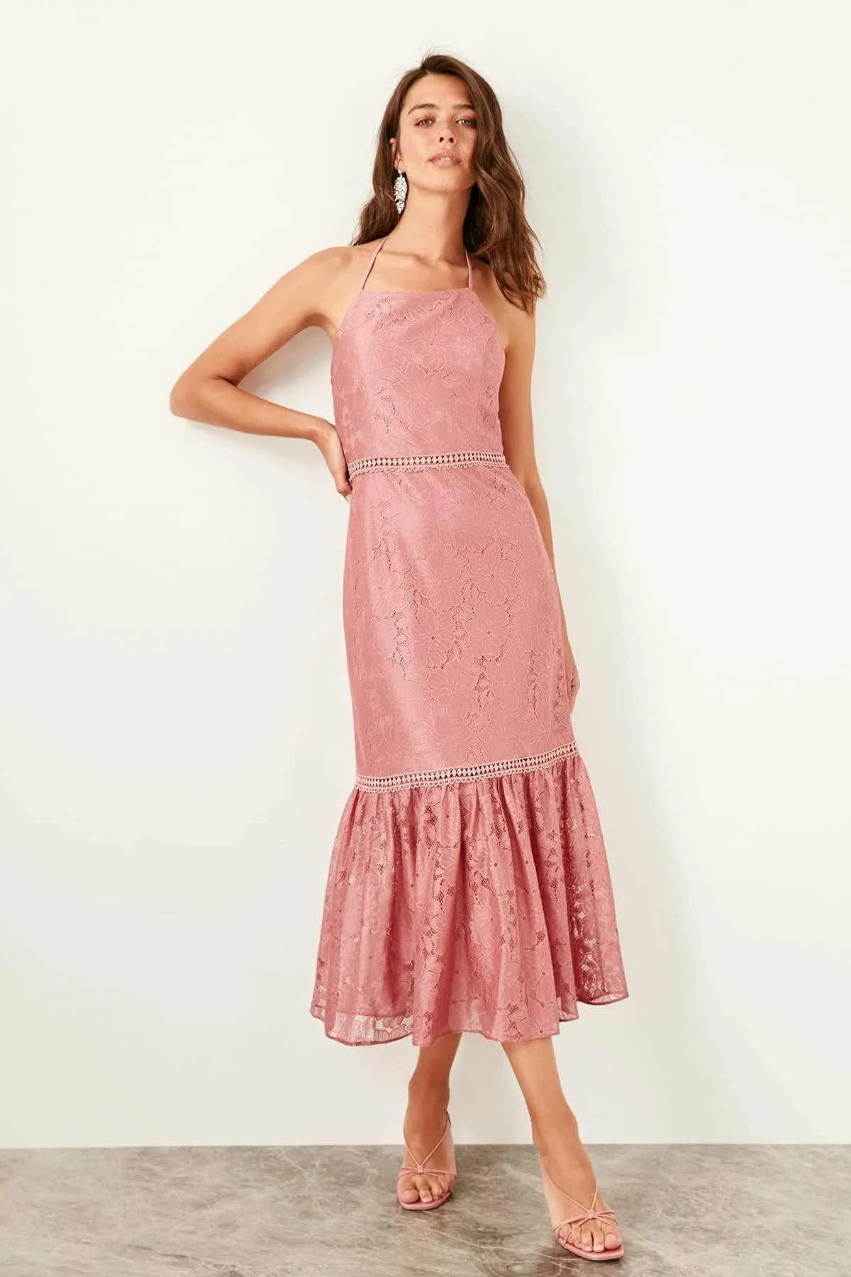 11679 Dry Rose Halterneck Lace Dress