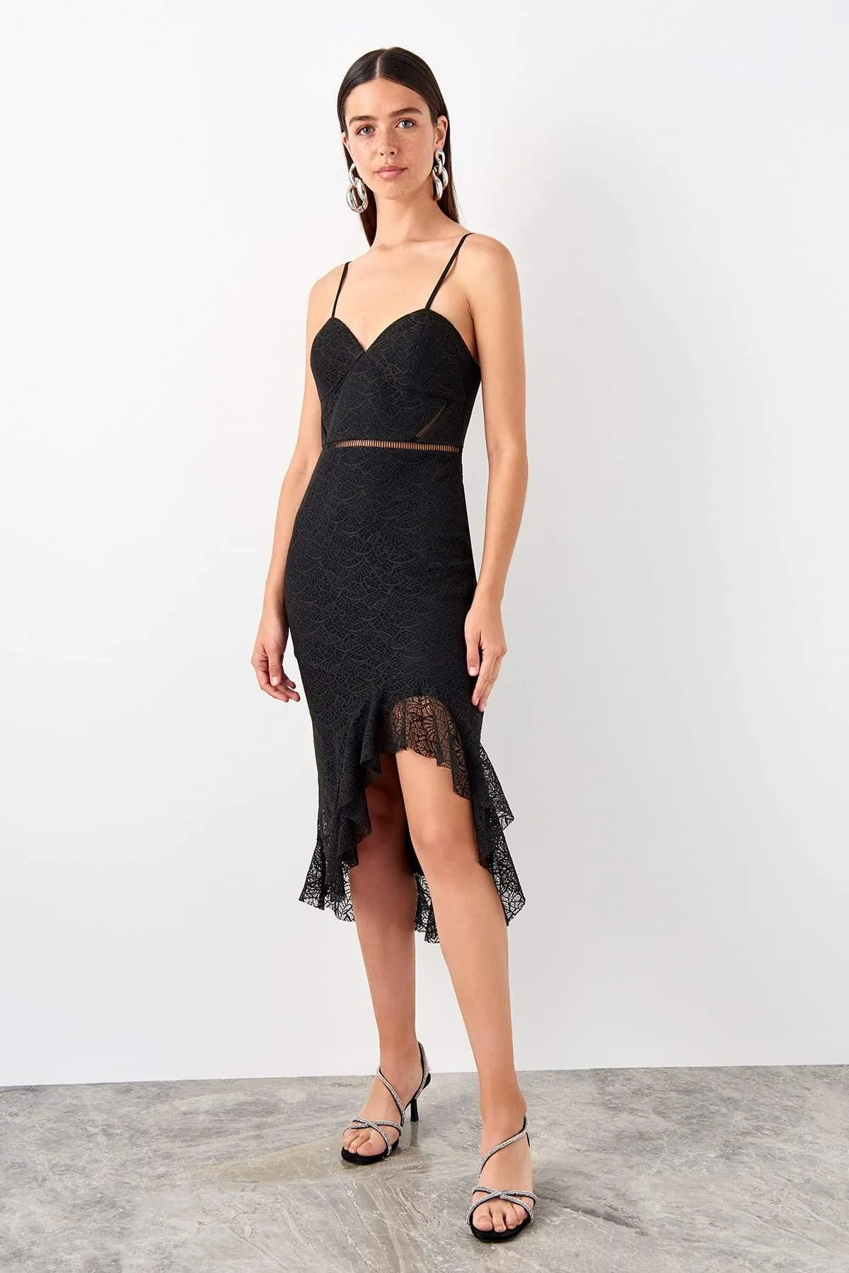 11686 Black Hi-Low Lace Dress