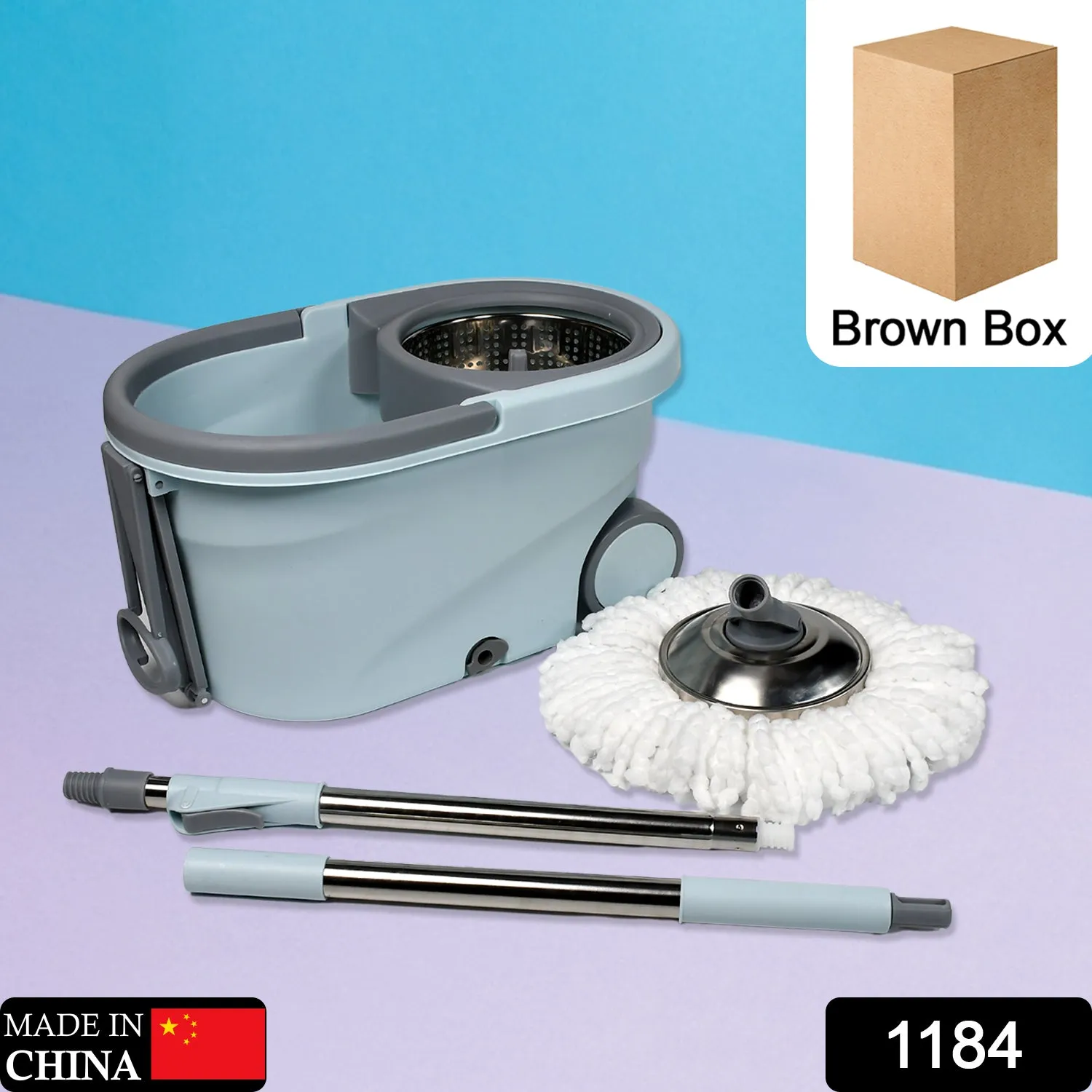 1184 Quick Spin Mop With Steel Spin, Bucket Floor Cleaning, Easy Wheels & Big Bucket, Floor Cleaning Mop with Bucket