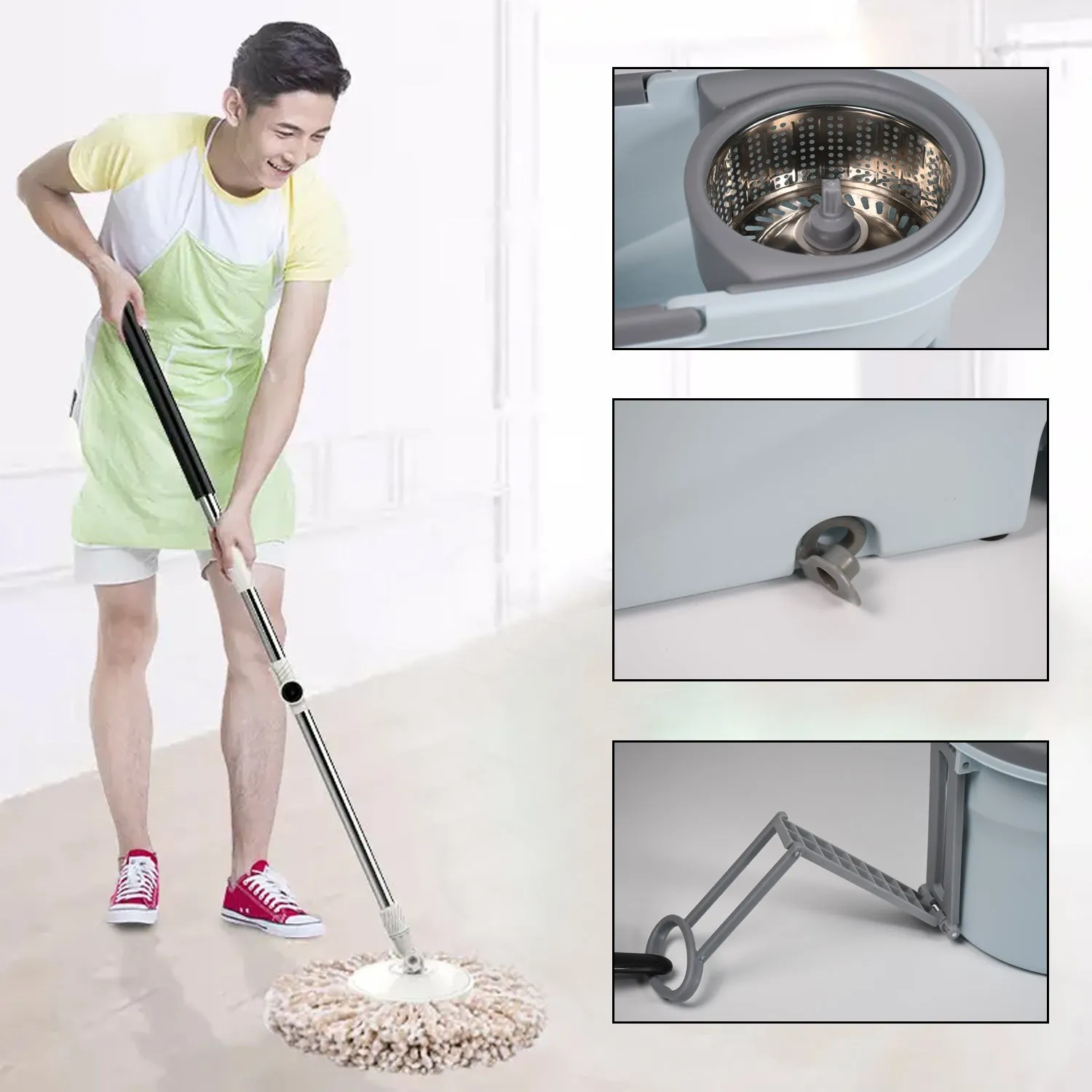 1184 Quick Spin Mop With Steel Spin, Bucket Floor Cleaning, Easy Wheels & Big Bucket, Floor Cleaning Mop with Bucket