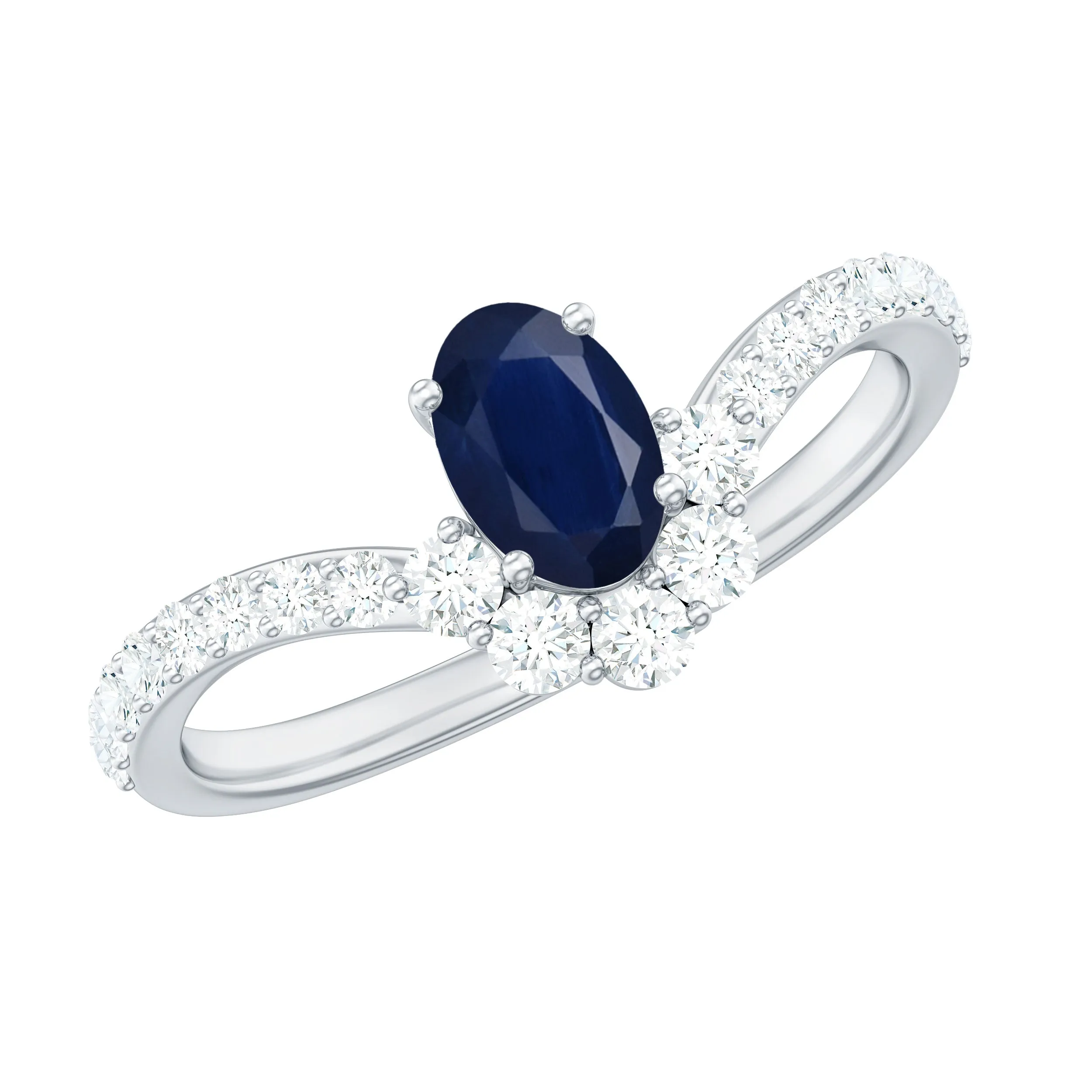 1.25 CT Oval Cut Blue Sapphire and Diamond Chevron Ring