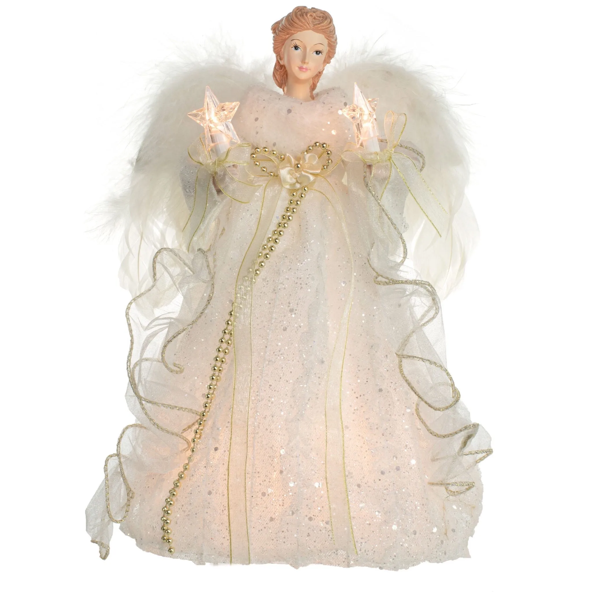 12" Lit Angel In Ivory Dress Tree Topper