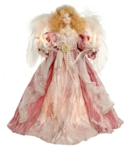 12" Lit Angel In Rose Dress Tree Topper