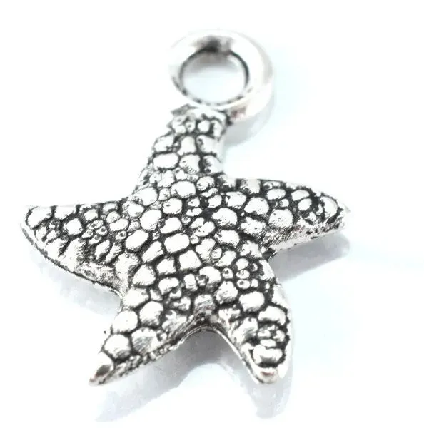 13m Textured Antique Silver Alloy Sea Star Pendant Charm 18pcs/Pk Close loop size: 2mm 3mm charm thickness