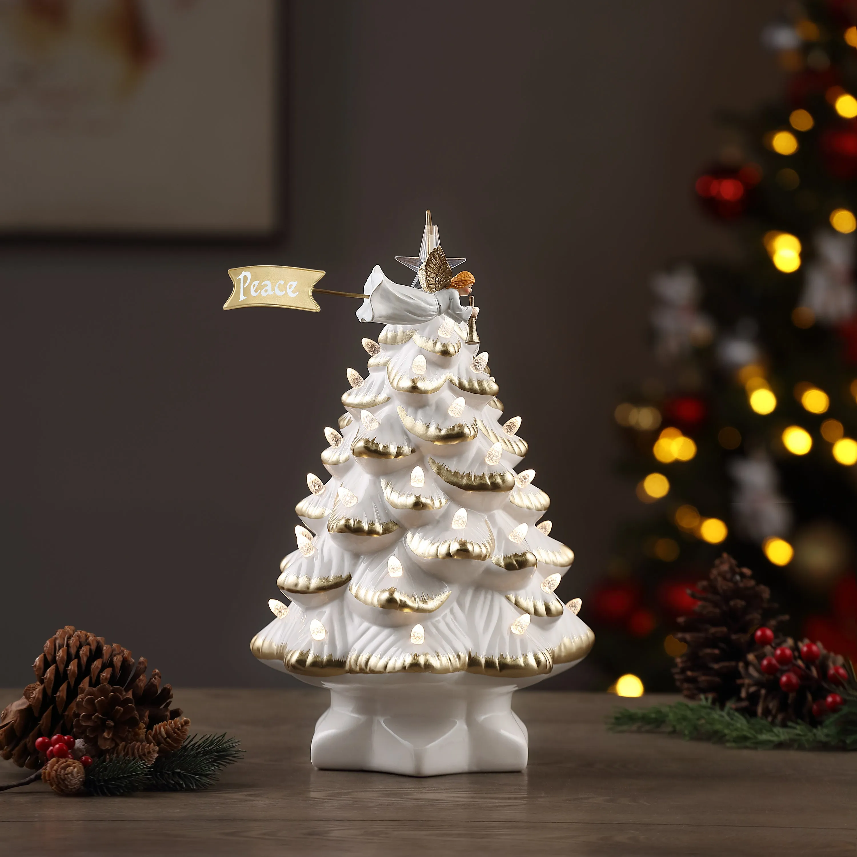 14 in. Animated Nostalgic Ceramic Tree - Angel