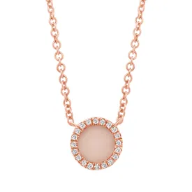 14K Rose Gold Necklace with Pink Opal with Diamond Halo