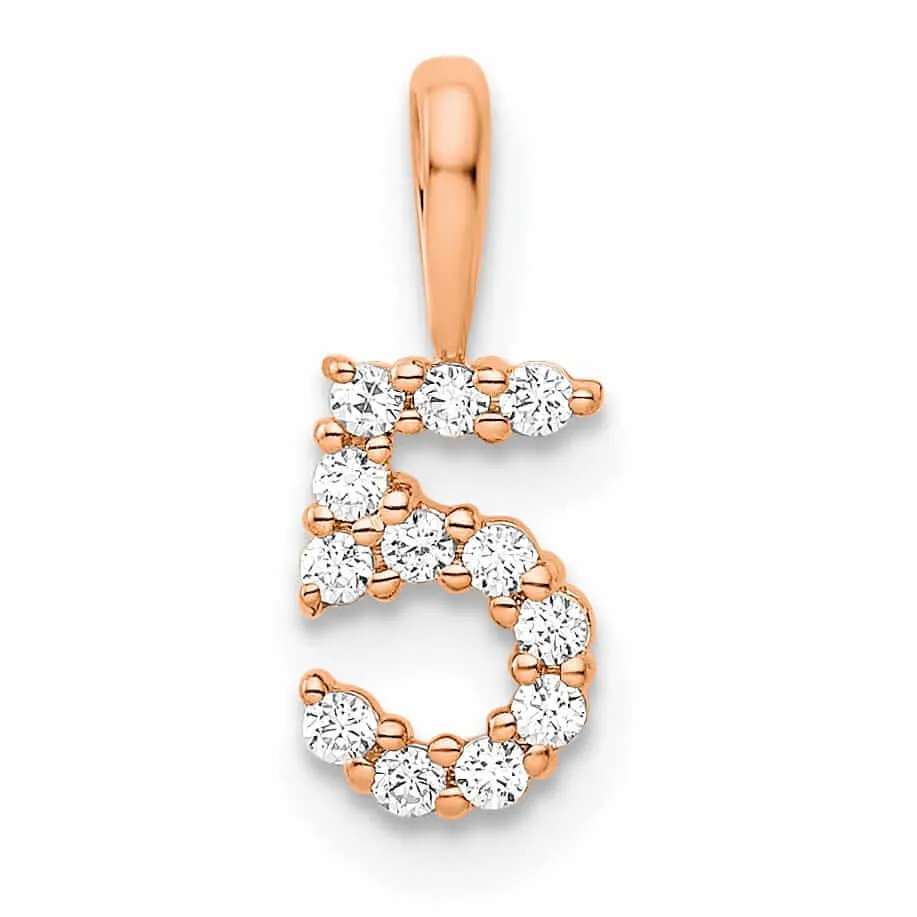 14k Rose Gold Polished Finish with Diamonds Number 5 Pendant