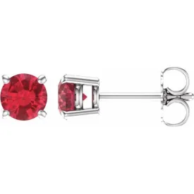 14K White 5 mm Lab-Grown Ruby Stud Earrings