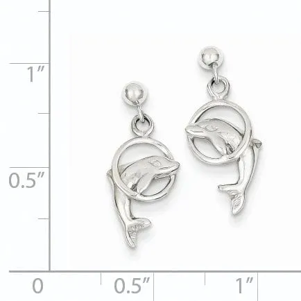 14k White Gold Dolphin Dangle Earrings