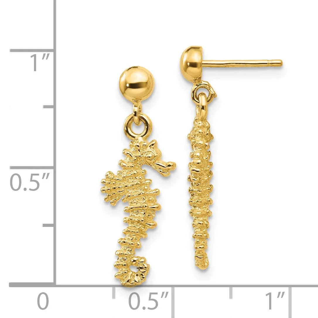 14k Yellow Gold Sea Horse Dangle Earrings