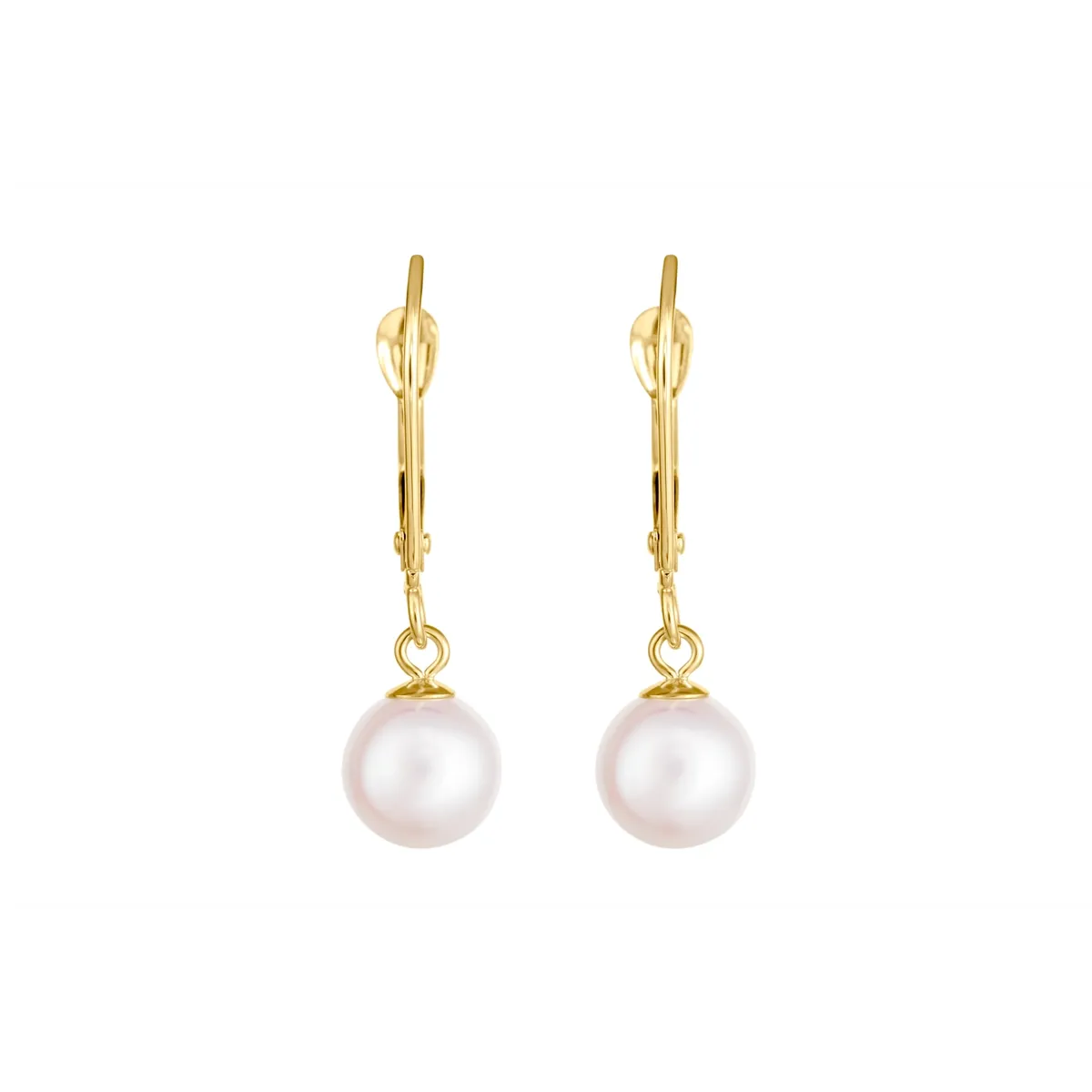 14K Yellow Gold Single Cultured Freshwater Pearl Dangle Leverback Earrings