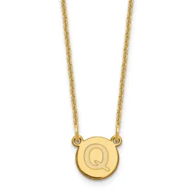 14k Yellow Gold Tiny Circle Block Letter R Initial Pendant and Necklace