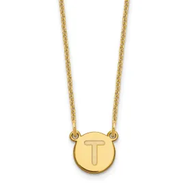 14k Yellow Gold Tiny Circle Block Letter U Initial Pendant and Necklace