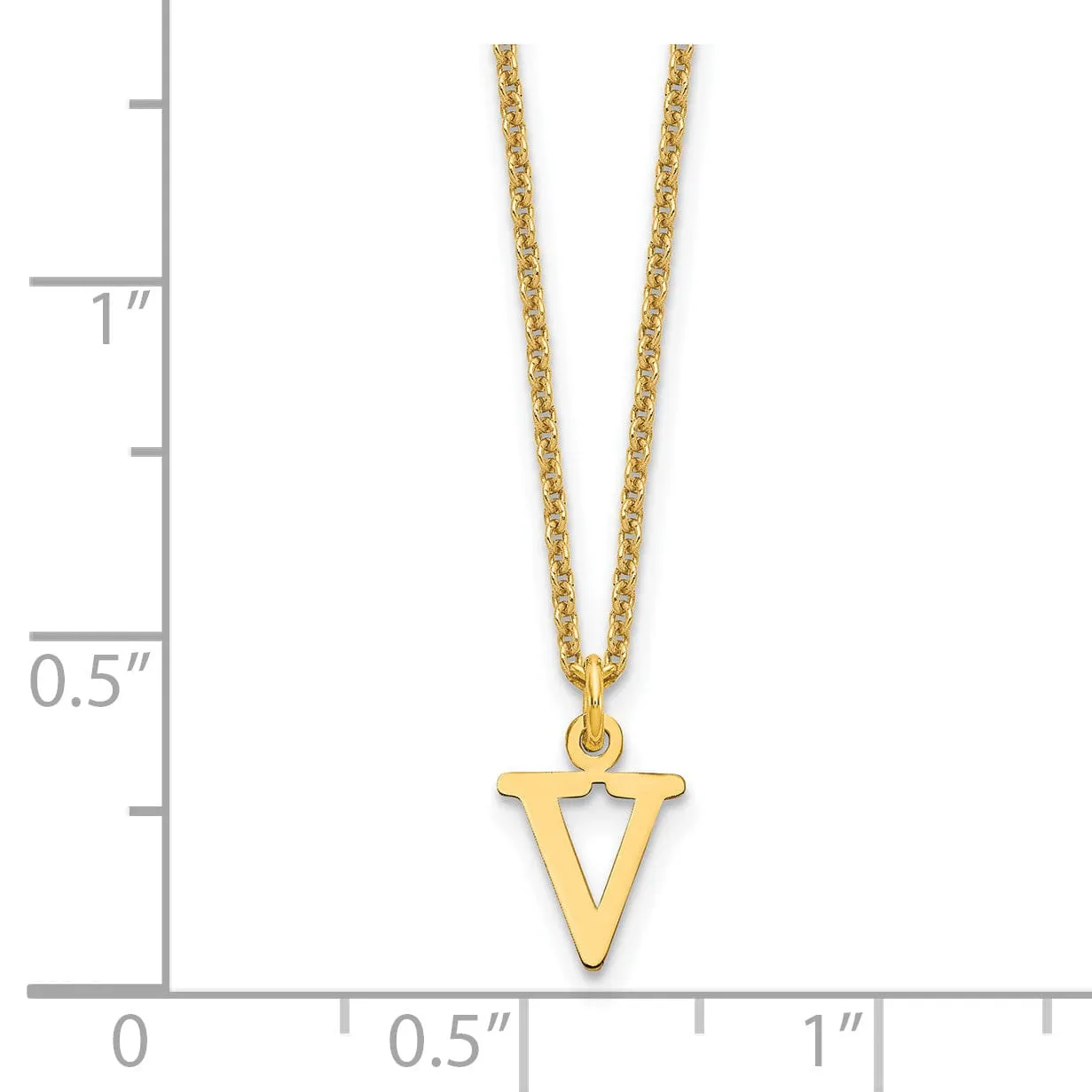 14k Yellow Gold Tiny Cut Out Block Letter W Initial Pendant and Necklace