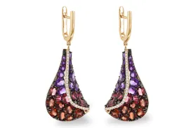 14KT Gold Amethyst & Garnet Stained Glass Earrings