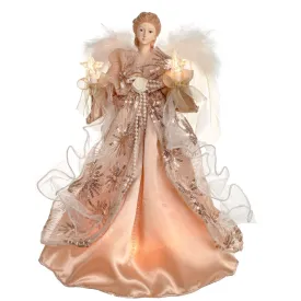 14" Lit Angel In Rose Dress Tree Topper