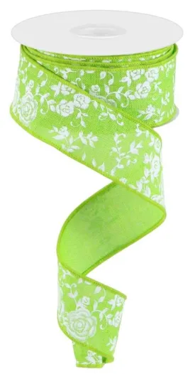 1.5" Mini Rose Ribbon: Lime Green