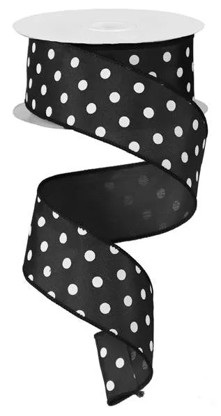 1.5" Small Polka Dot Ribbon: Black/White - 10yds