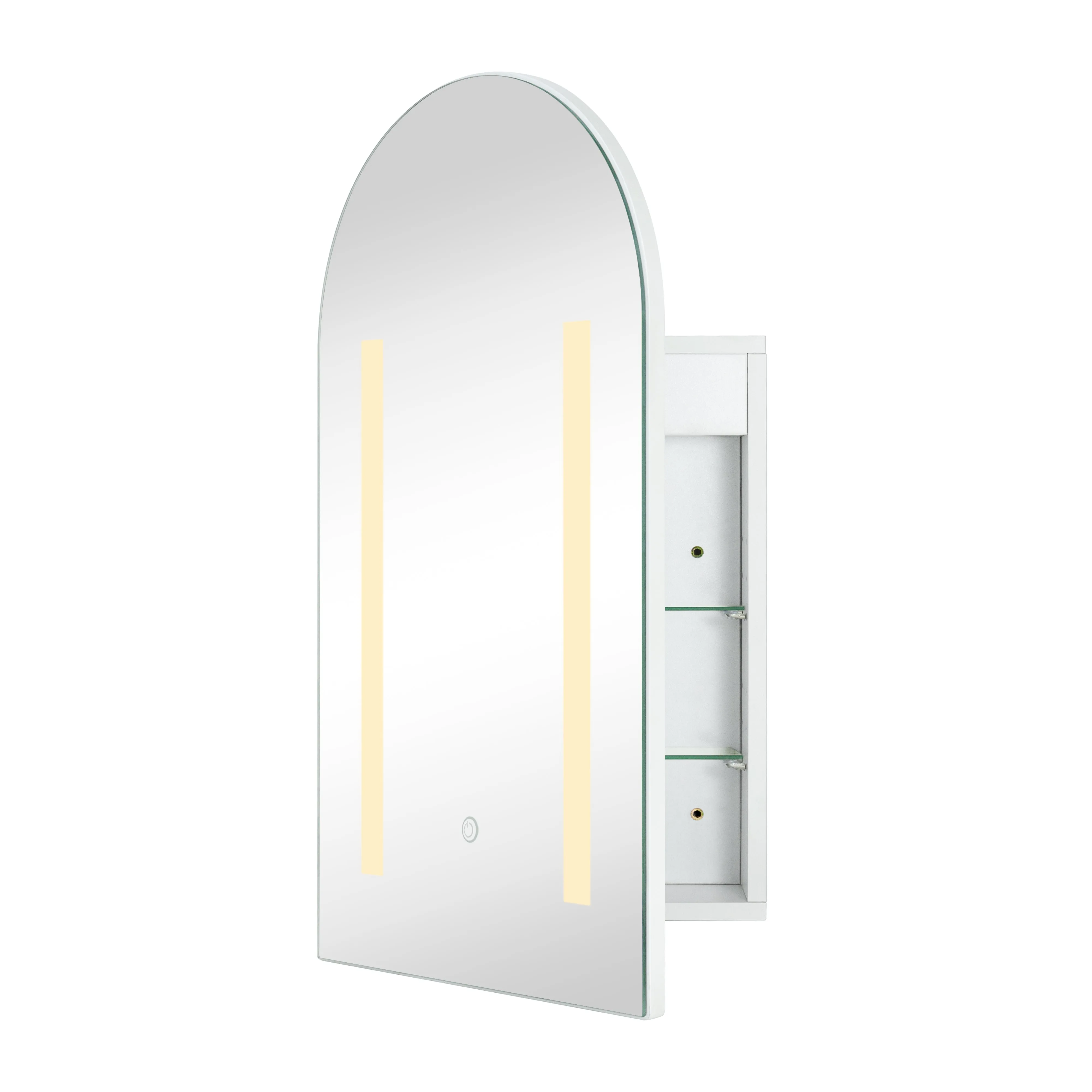 16 in. W x 28 in. H Lighted Arched LED Surface Mount Bathroom Medicine Cabinet with Mirror in White