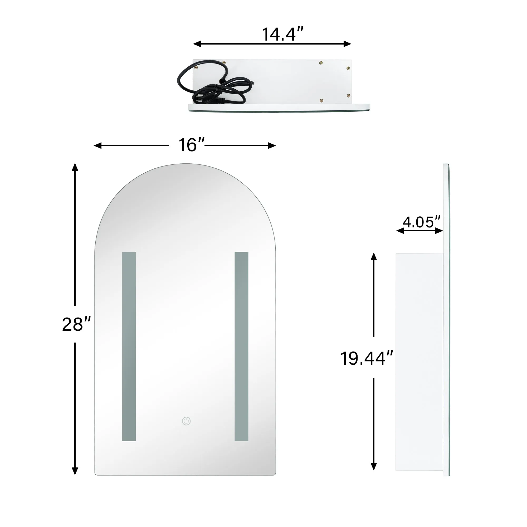 16 in. W x 28 in. H Lighted Arched LED Surface Mount Bathroom Medicine Cabinet with Mirror in White