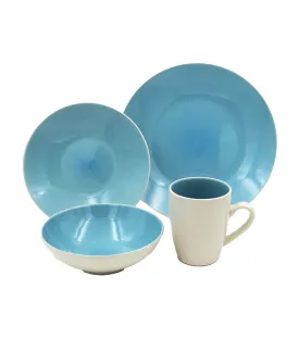 16-Piece Stoneware Dinner Set - Luna Aqua