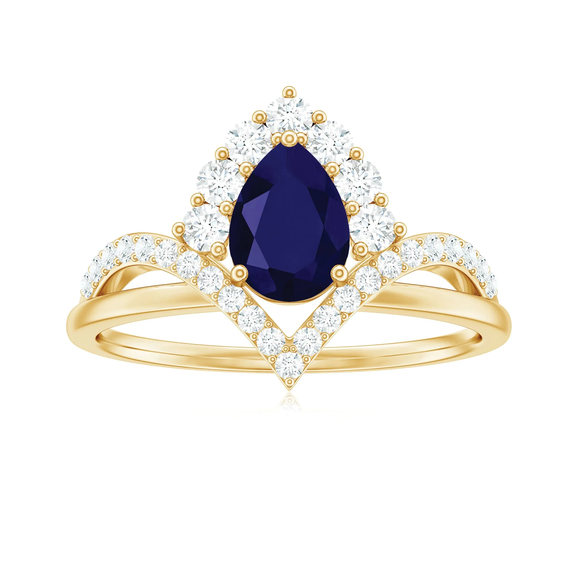 1.75 CT Pear Cut Blue Sapphire Designer Solitaire Ring with Diamond