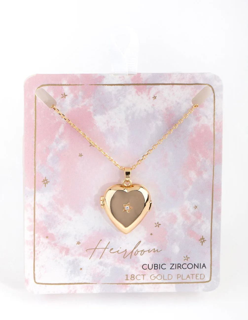 18ct Gold Plated Cubic Zirconia Heart Locket Necklace