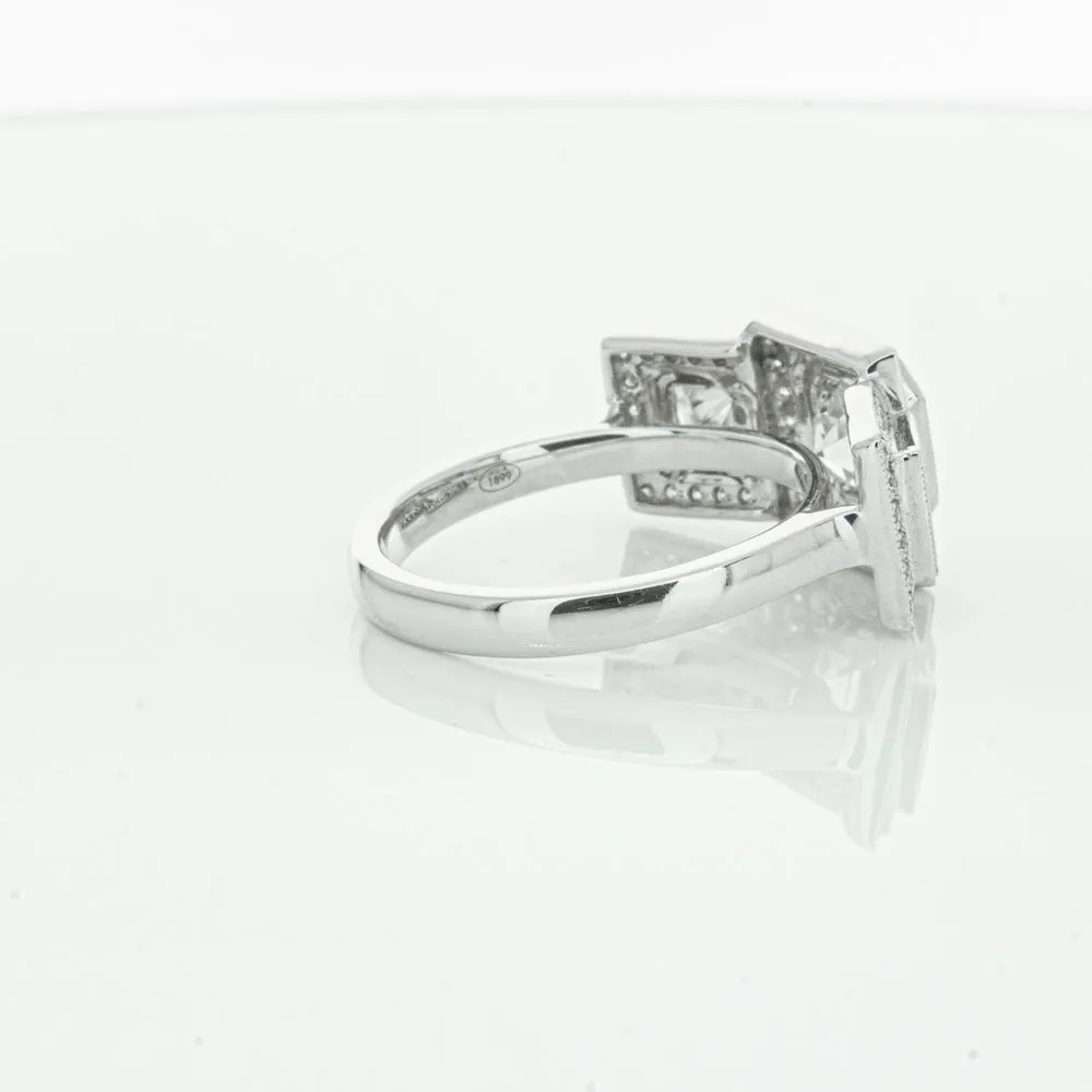 18ct White Gold 1.01ct Emerald Cut Diamond Halo Ring