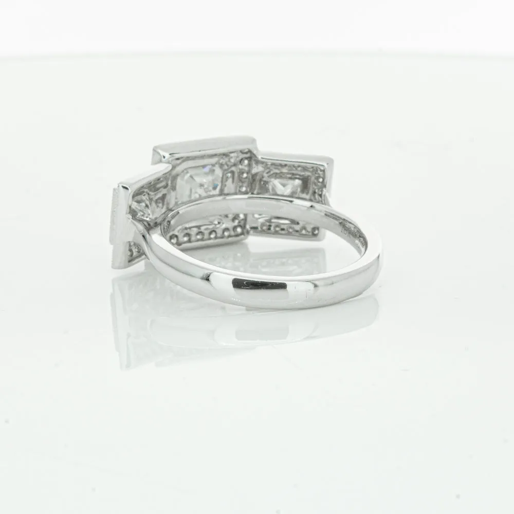 18ct White Gold 1.01ct Emerald Cut Diamond Halo Ring