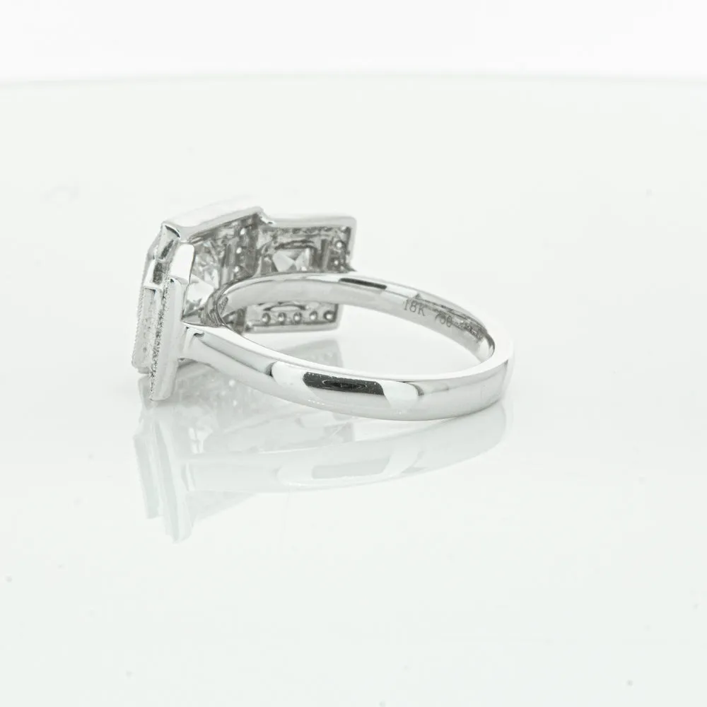 18ct White Gold 1.01ct Emerald Cut Diamond Halo Ring