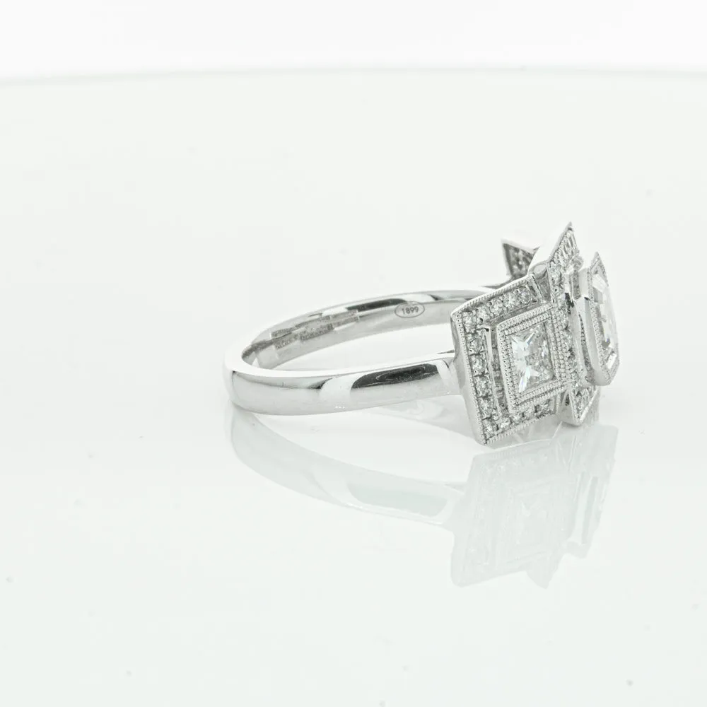 18ct White Gold 1.01ct Emerald Cut Diamond Halo Ring