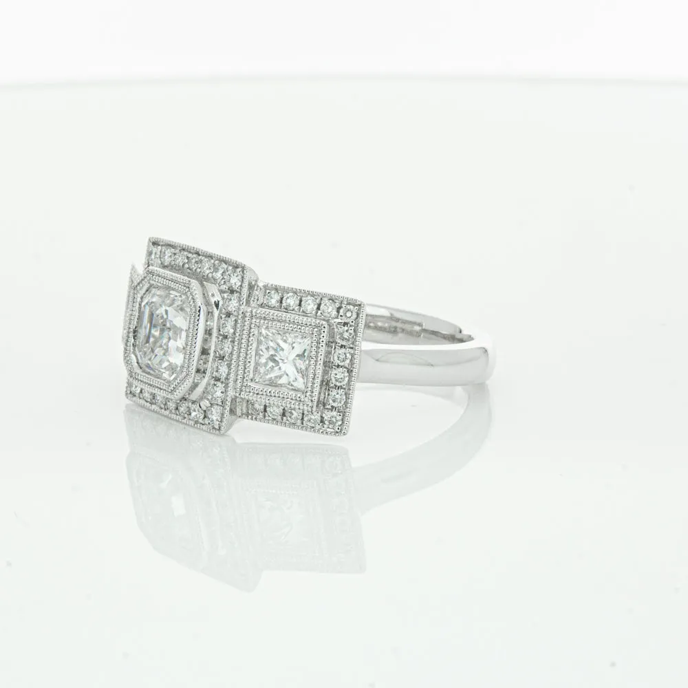 18ct White Gold 1.01ct Emerald Cut Diamond Halo Ring