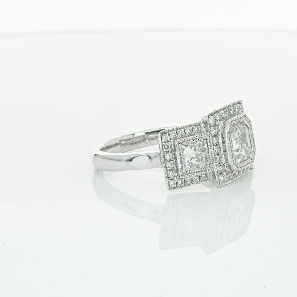 18ct White Gold 1.01ct Emerald Cut Diamond Halo Ring